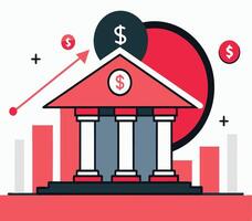 Building structure with columns and dollar icons illustrates rising finance and economic growth concept vector