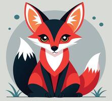 Striking fox sits elegantly amid minimal foliage, presented against a simple backdrop, clear background vector