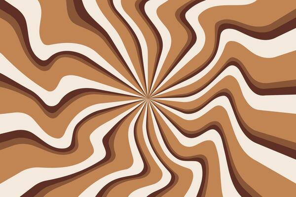 Caramel and chocolate swirl pattern background. Wavy peanut butter. Liquid creamy milk syrup. Abstract groovy spiral wavy stripes of sweet dessert with retro color deign.