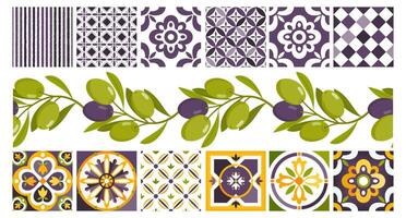 OLIVE TILES MEDITERRANEAN PATTERN vector