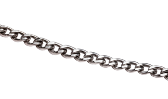 Silver chain with complex links, cut out on transparent background png