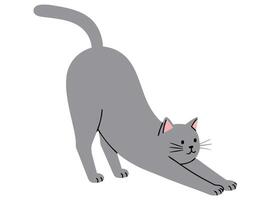 This minimal illustration features a gray cat stretching in a relaxed pose, conveying a sense of peace and tranquility. Perfect for cat lovers and pet-related projects. vector