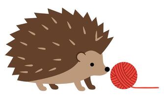 This adorable minimal illustration features a playful hedgehog interacting with a vibrant red yarn ball, perfect for creative projects and playful designs. vector