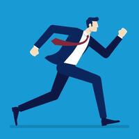 Dynamic Businessman Running Forward in Professional Attire on Bright Blue Background vector