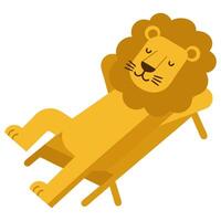 Lion Enjoying a Relaxing Vacation on a Beach Lounger in a Tropical Setting vector