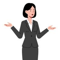 Businesswoman Engaged in Conversation with Gesture and Expressive Body Language vector
