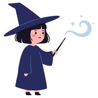 Enchanting Witch with Magic Wand Casting Spells in a Whimsical Fantasy Setting vector