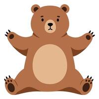 This cute minimal bear illustration features a playful character sitting with outstretched arms, perfect for various design projects. Ideal for children's themes. vector