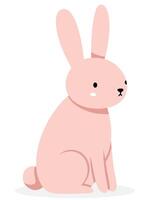 This cute minimal illustration features a soft pink rabbit sitting in a calm pose. Ideal for various design projects needing an adorable animal character. vector