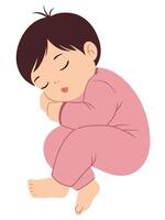 Sweet Illustration of a Sleeping Boy in Pink Pajamas Peacefully Resting with Joyful Expression vector
