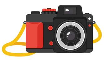 Vintage Style Camera with Red Accents and Yellow Strap on a White Background vector