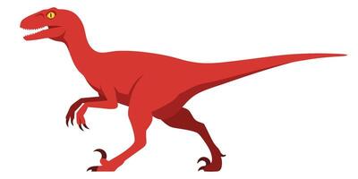 Red Velociraptor Dinosaur Walking Swiftly in a Stylized Cartoon Illustration vector