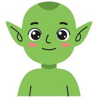 Happy Green Elf Character with Big Eyes and Cheerful Expression on Simple Background vector