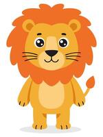 Cartoon Lion Character with Bright Orange Mane Standing in a Friendly Pose, Isolated Background vector