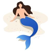 Mermaid Relaxing on the Beach with Flowing Hair and Elegant Tail by the Seaside vector