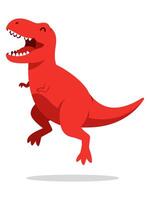 Joyful Tyrannosaurus Jumping with Excitement in a Vibrant Red Color Scheme vector