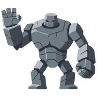 Cartoon Golem Character Waving Hand with Bold Geometric Shapes and Gray Stone Texture vector