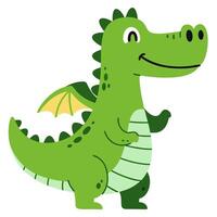 Cute Green Dragon Character with Smile and Friendly Expression Standing in Playful Pose vector