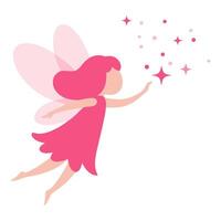 Whimsical Pink Fairy Spreading Sparkles in a Dreamlike Forest Setting with Soft Colors vector