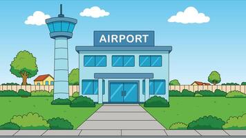 Airport scene with control tower and terminal building vector