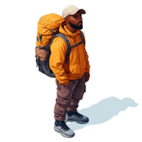 A lone male backpacker on an adventurous journey, exploring the wilderness. He is ready for a new experience, embracing nature's beauty. png