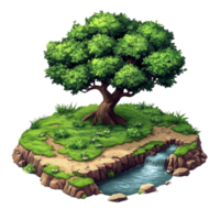 Digital Painting of a Lush Landscape with a Majestic Tree and a Serene Stream png
