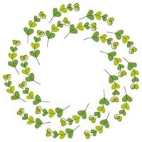 One line Hearts shaped leaves Monochrome green Branches Circle Frame border Copy space Template idea. Isolated illustration St Patrick Greeting Thematic Card Invite or web promo banner, leaflet vector