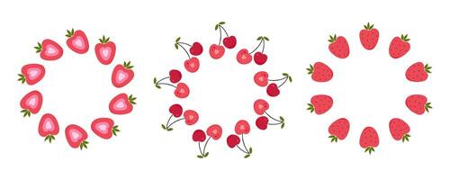 Hand drawn strawberry and cherry frame set vector
