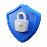 3D Rendering Of Security Shield Icon With Padlock For Data Protection png