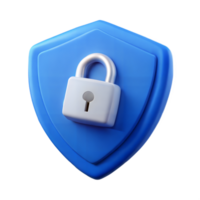 Security Shield With Padlock 3D Render Protection And Data Safety Concept png