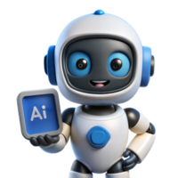 Cheerful Ai Robot Holding A Screen Displaying Artificial Intelligence Concept Illustration png