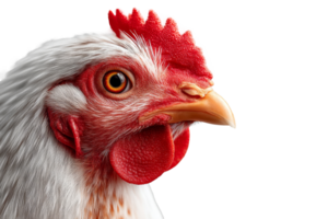 Beautiful chicken head captured in stunning detail with creative lighting and striking texture against a transparent background for e-commerce use png