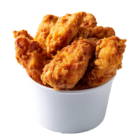 Crispy chicken tenders in a bucket invite indulgence with their golden-brown crunchy texture displayed perfectly against a transparent backdrop png