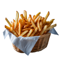 French fries on a round basket on a transparent background png