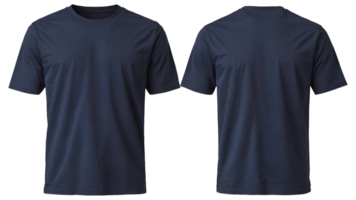 Plain Navy Blue T-Shirts Front and Back Views isolated on transparent Background png