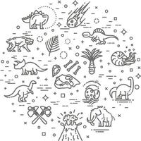 Dinosaur icons . Dinosaur egg and volcano, dinosaur skeleton and tyrannosaurus icons vector