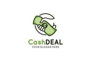 illustration of handshake logo design with banknotes in circle symbol vector