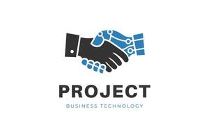 handshake with robot logo design for collaboration with artificial intelligence design concept vector