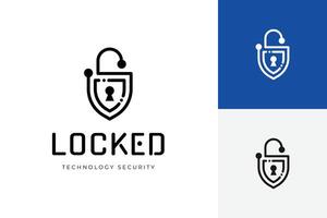 Security line logo icon design with shield and padlock graphic symbol for cyber defend, website secure logo template vector