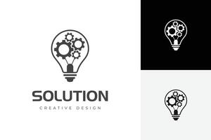 mechanism creative idea logo with bulb and gear graphic symbol for solution, engineering, machinery logo template vector