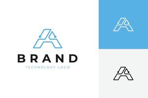 Abstract Letter A tech concept logo icon design with outline simple symbol vector