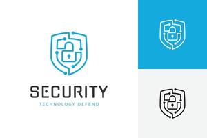 Cyber Security line dots technology logo for your company, shield logo for security data with padlock graphic idea for website security logo template vector