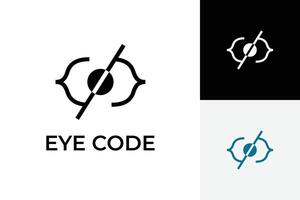 Eye code logo icon design graphic symbol for vision, security, digital development logo idea vector