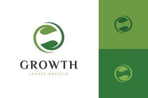 Ecology leaf sphere logo icon with line twisted green leaves design concept for reusing, recycle green life graphic symbol vector