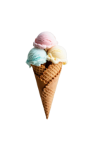 A delicious chocolate ice cream in a waffle cone is a sweet and cold summer refreshment, ice cream cone. png