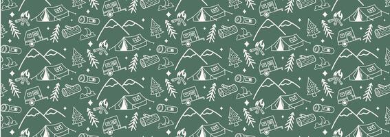 camp pattern green wild mountain doodle hand drawing pattern background vector
