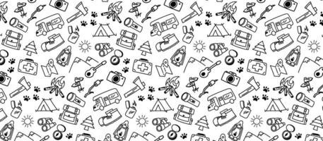 camping pattern background doodle hand drawing hobby hiking mountain drawn sketch vector