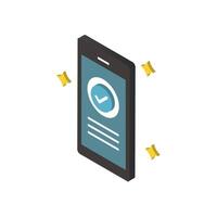 Mobile phone or smartphone display business verified icon for digital technology isometric vector