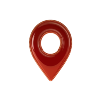 A 3D red map pointer icon with a pin marks a round location symbol for GPS navigation, red map pointer png