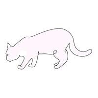 Cute Cat Continuous One Line Drawing Style. Creative Outline Cat Icon Set. Cat Minimalist Contour Art with a Splash of Color isolated on white background vector